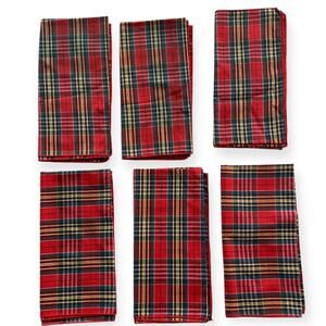 Set of 6 Red Tartan Plaid Cloth Fabric Napkins Christmas Winter Holiday 17 In Sq
